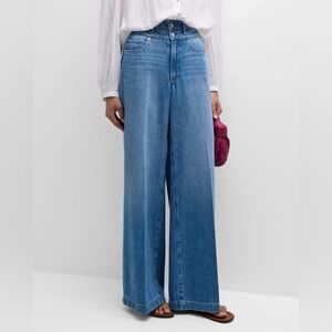 Paige The Portia Double Waistband Wide Leg Jean in Enzo Distressed Wash, Size 32